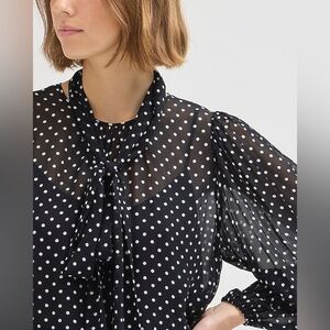 J Crew Puff-sleeve neck-tie top in lightweight chiffon
BV838